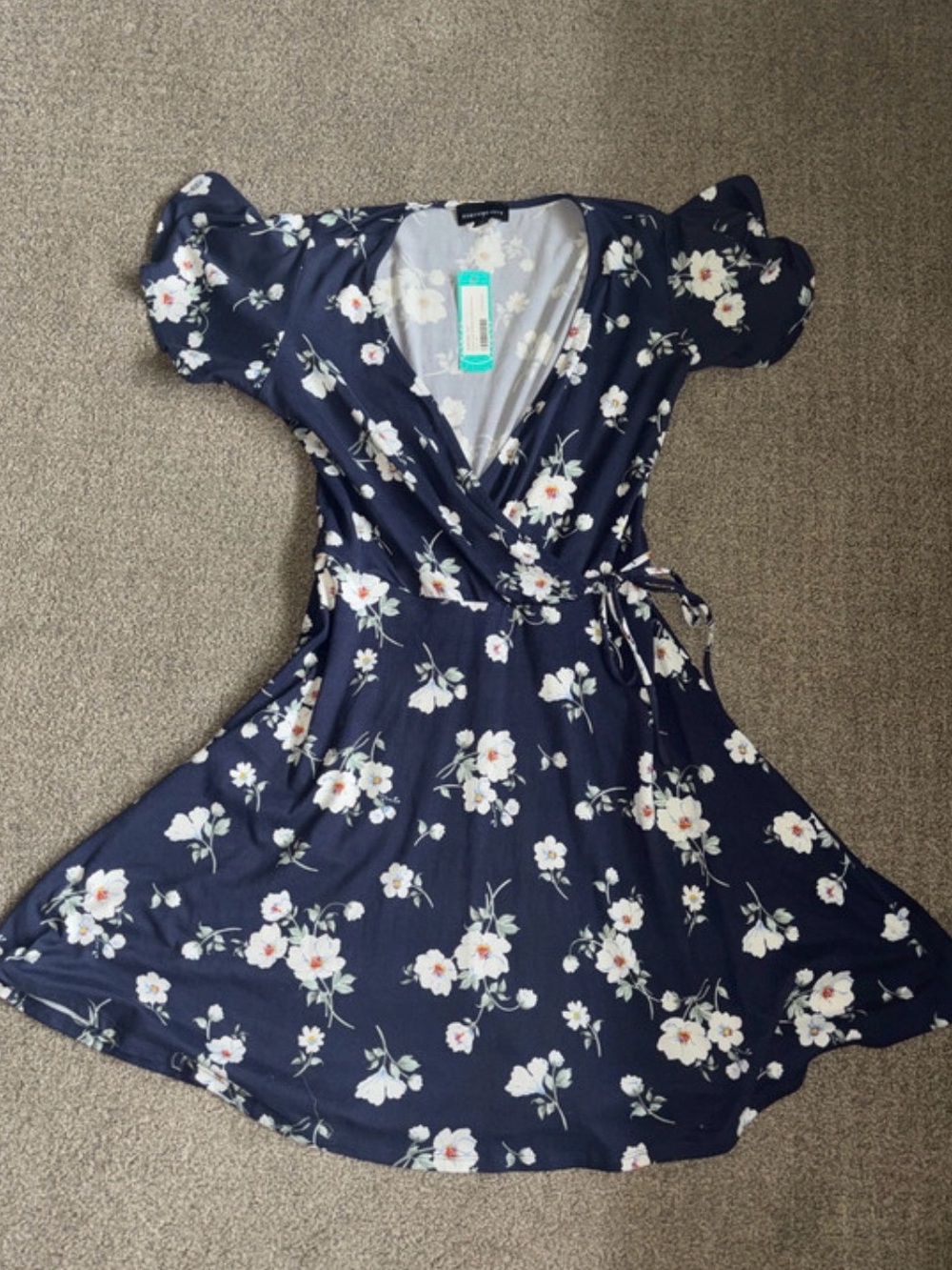 Floral Wrap Dress in Navy with White Blossoms